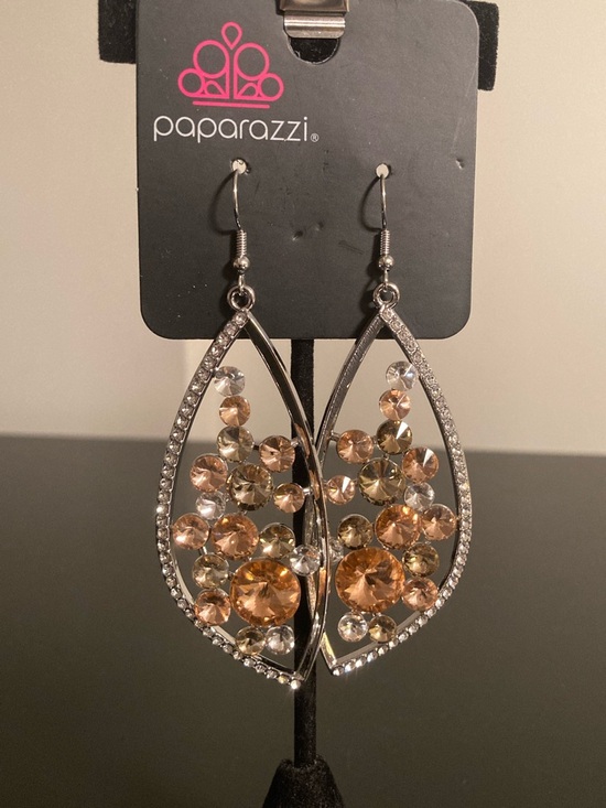 paparazzi Jewelry - paparazzi Gold-Tone Teardrop Earrings with Champagne and Clear Crystals